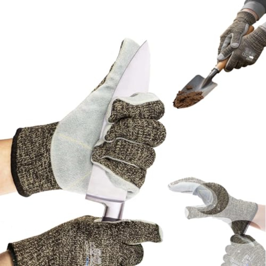 Leveling Leatherworking - Tuinhandschoenen: snijbestendigheid niveau 5, aramide-voering, runderleer,