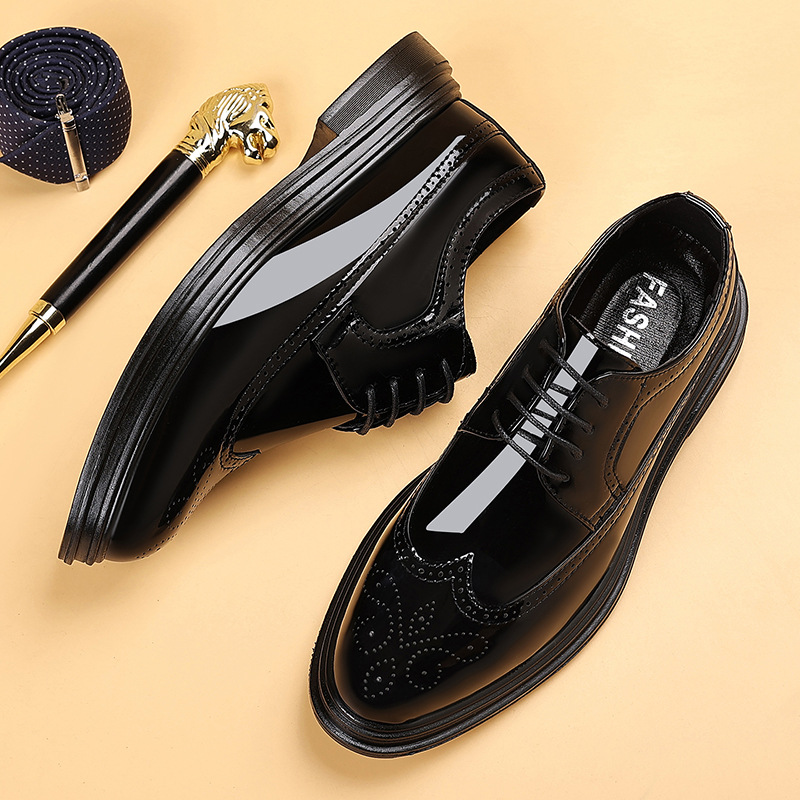 Leather Work Oxfords - Heren Patentleren Brogue Herenschoenen met Veters,