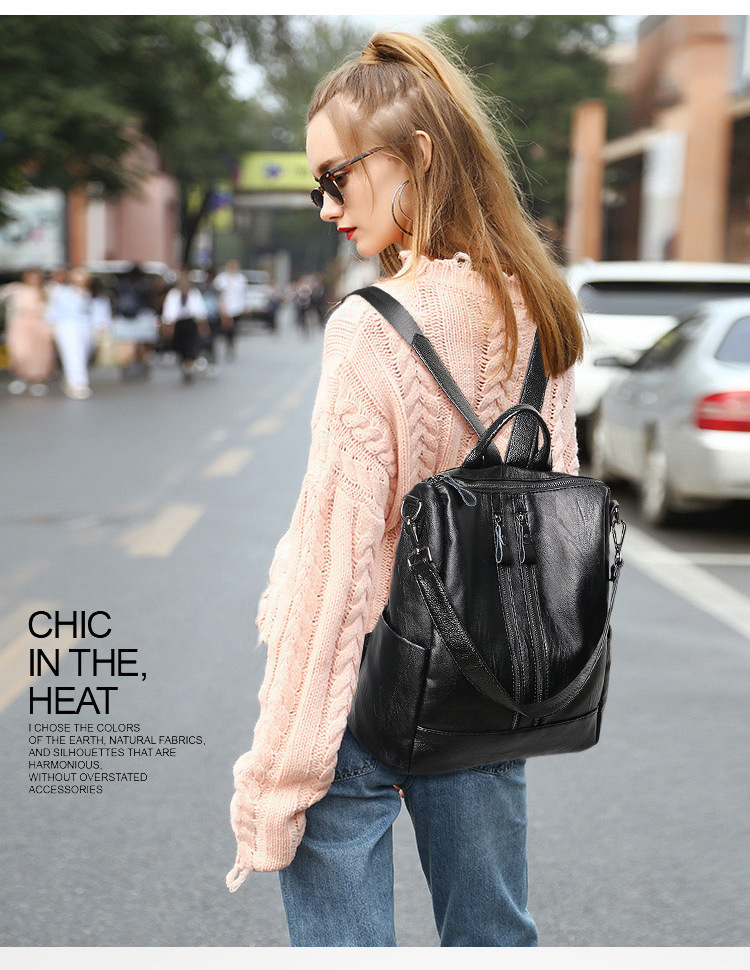 Leather Work Backpack - Dames Zacht Leren Rugzak School Zwart
