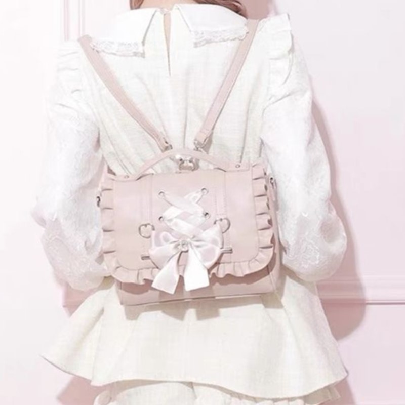Leather Work Backpack - Zoete Boog Roze Mochila Vrouwen Fairyocre