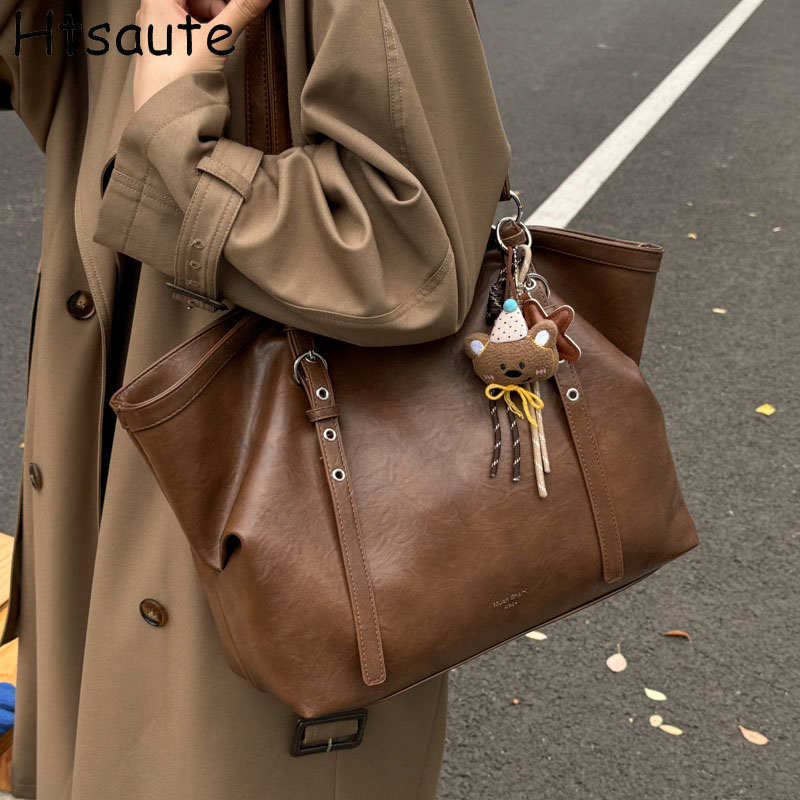 Leather Work Handbags For Women - PU lederen handtas met handvat, grote