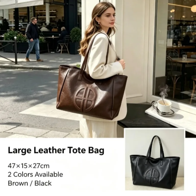 Leather Work Bag Women - 2026 Nieuwe Retro Grote Capaciteit Eco-tas
