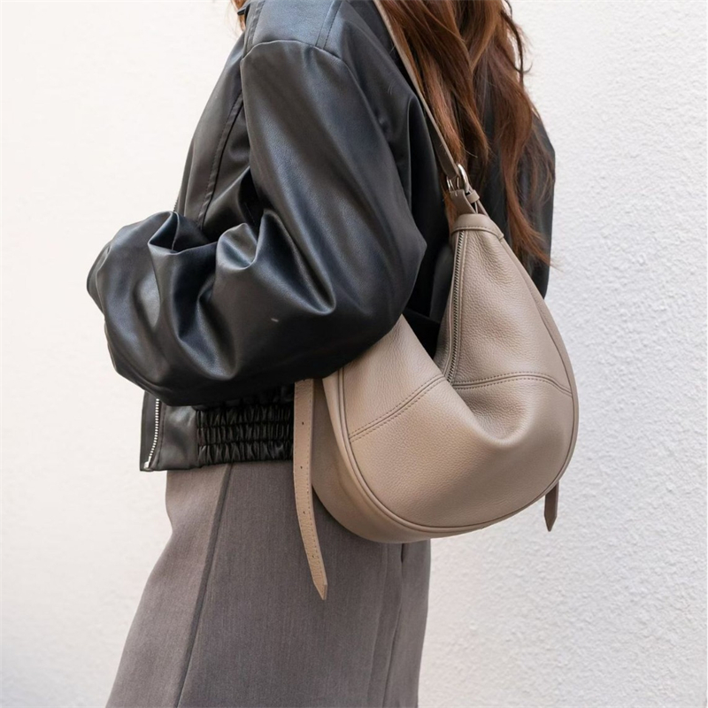 Leather Work Bag Women - BURMINSA Echt Lederen Crescent Hobo Schoudertas