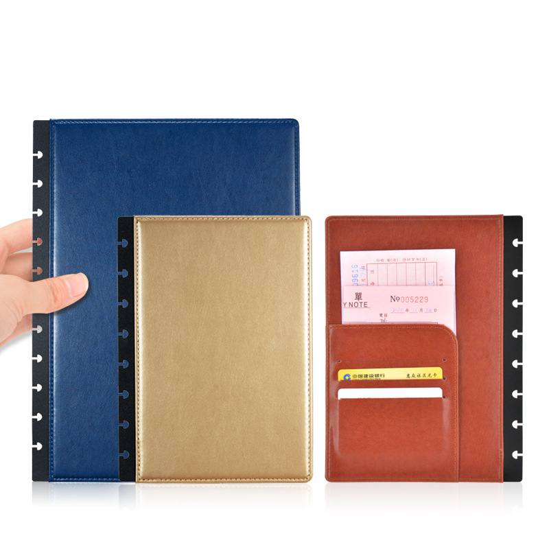 Leather Work Diary - Losbladige leren omslag met paddenstoelgat, notitieboekomslag,