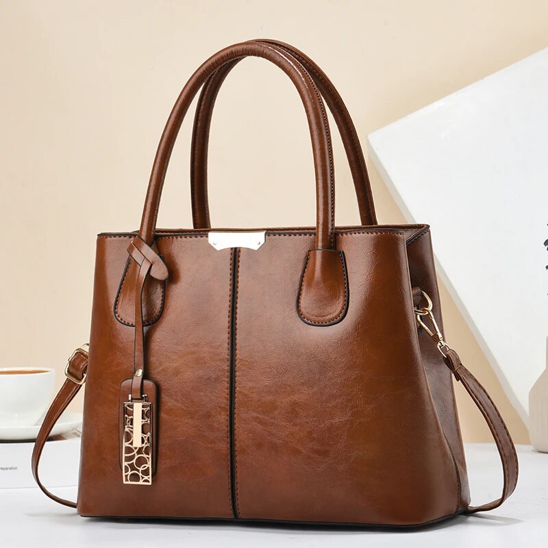 Leather Work Handbags For Women - Retro Effen Kleur Handtassen Voor Dames,
