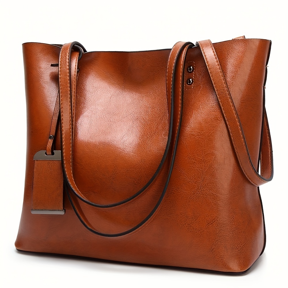 Leather Work Bag Women - Modieuze Klassieke Retro Lederen Damestas Handtas
