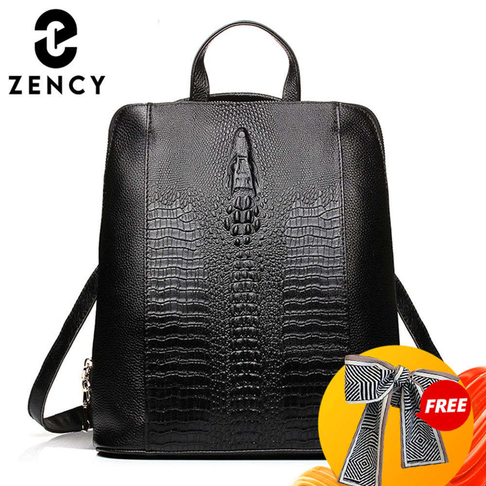 Leather Work Bag Women - Zency Damesrugzak van krokodillenleer 100% echt